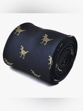 Frederick Thomas London Dinosaur Print Tie Navy Blue Novelty Necktie Microfiber